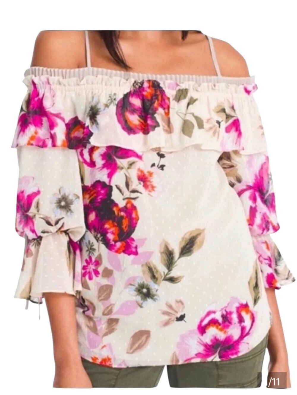 WHBM Floral Ruffled & Pleated Coquette Top- M.          L20
